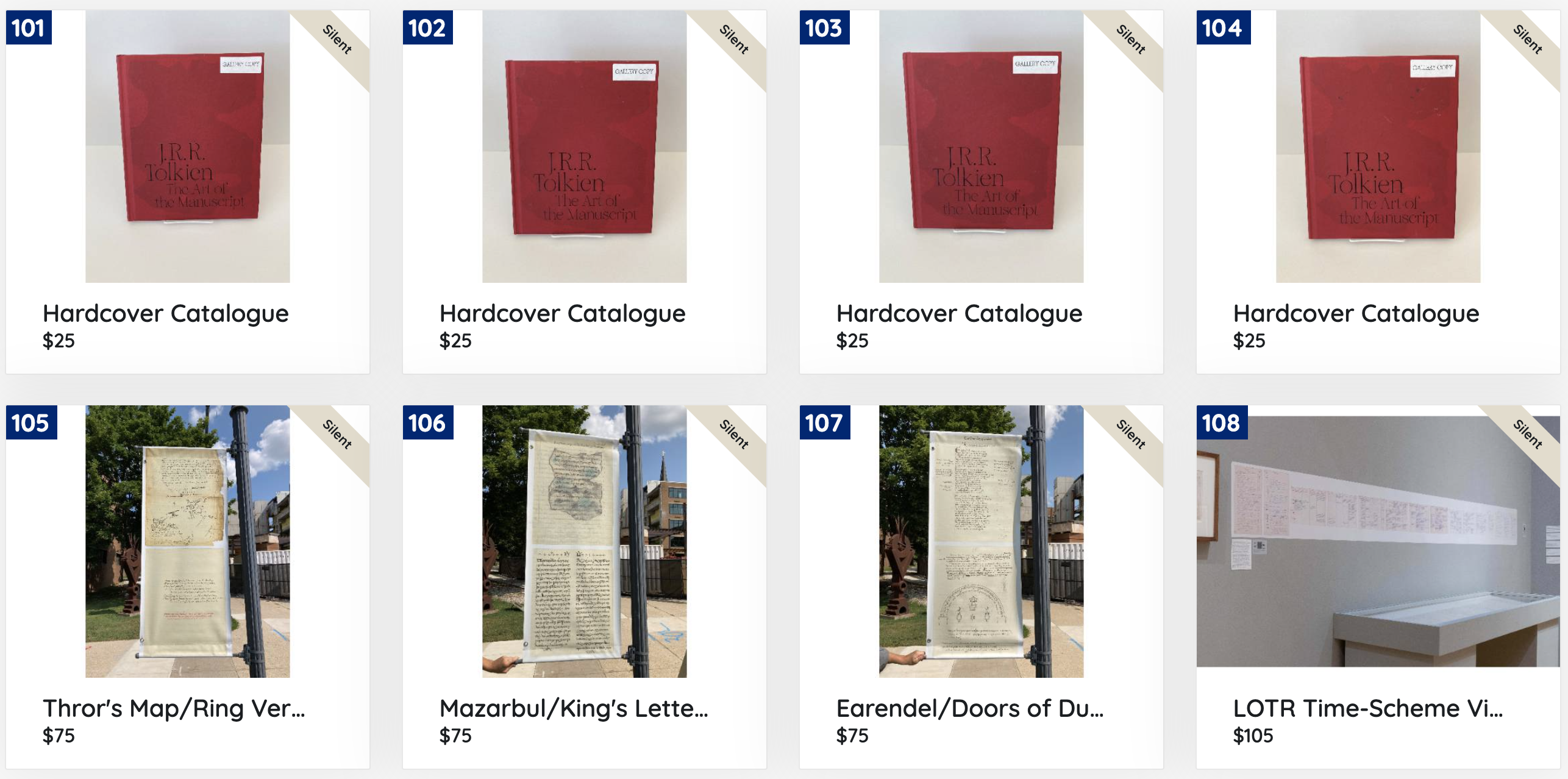Screenshot of items up for auction from Marquette archives